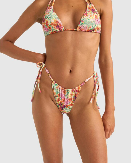 Image of Swimwear. Productname: Rhythm - Womens Sierra Floral Gathered Tie Side Bikini Bottom - Orange - in Orange colour by brand - Rhythm
