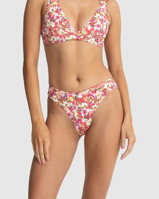 Image of Swimwear. Productname: Rhythm - Womens Bloom Floral Holiday Bikini Bottoms - Red - in Red colour by brand - Rhythm