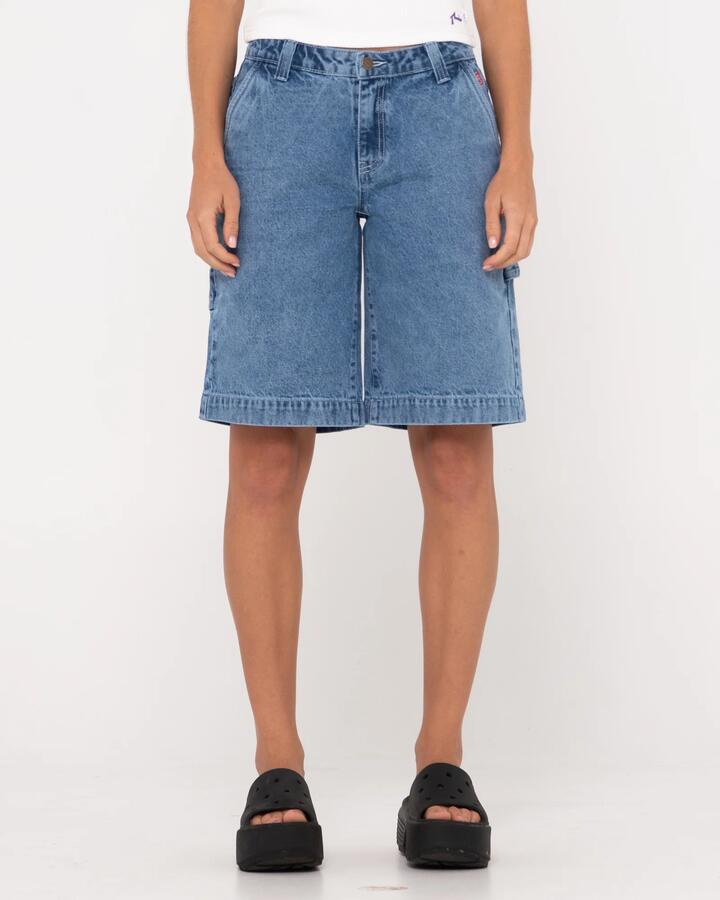 Image of Jeans. Productname: Rusty Womens Billie Low Rise Carpenter Jort Middy Blue - in Middy Blue colour by brand - Rusty