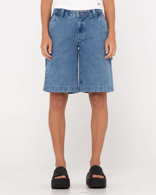 Image of Jeans. Productname: Rusty Womens Billie Low Rise Carpenter Jort Middy Blue - in Middy Blue colour by brand - Rusty