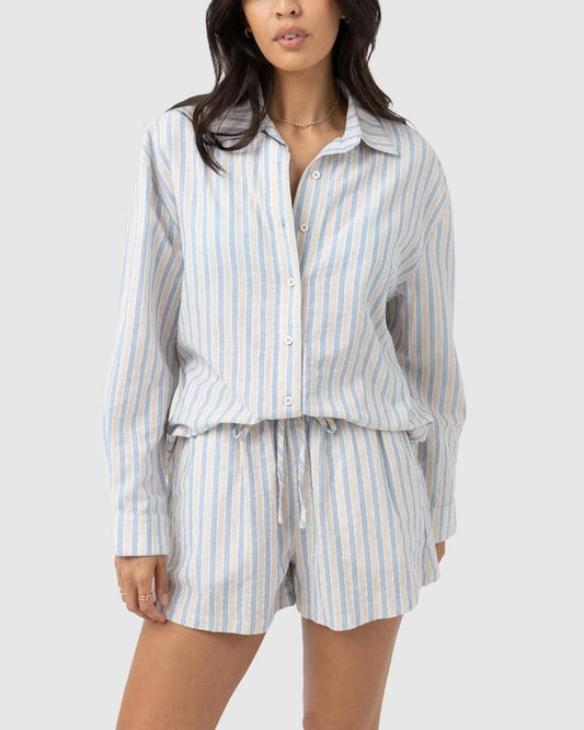 Image of Shirts. Productname: Rhythm - Womens Amore Stripe Oversized Shirt - Blue Stripe - in Blue Stripe colour by brand - Rhythm