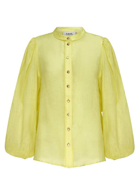 Image of a model wearing Tops. Productname: Aurora Blouse in Vivid Yellow colour by brand - MOS The Label