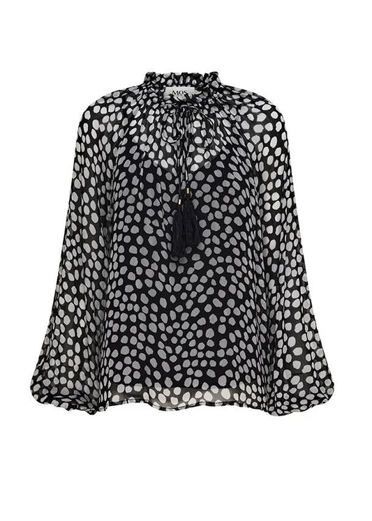 Image of a model wearing Tops. Productname: Ava Spots Blouse in Spots Print colour by brand - MOS The Label