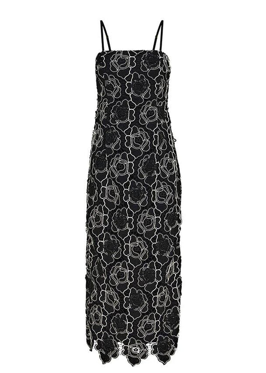 Image of a model wearing Dress. Productname: Dahlia Lace Midi Dress in Black colour by brand - MOS The Label