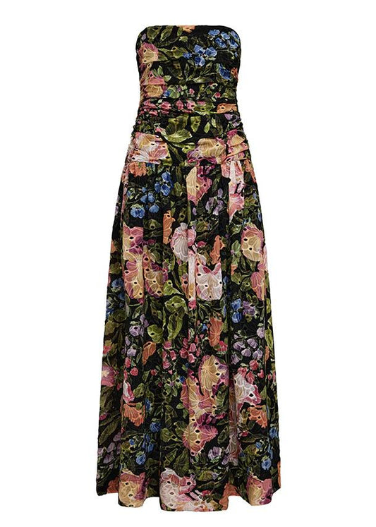 Image of a model wearing Dress. Productname: Harper Strapless Dress in Harper Print colour by brand - MOS The Label