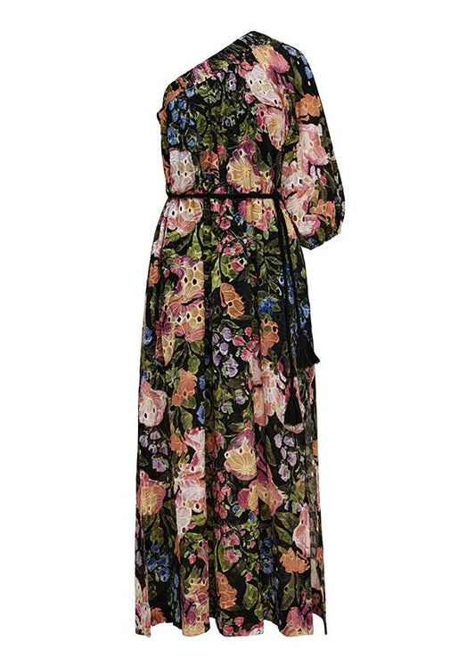 Image of a model wearing Dress. Productname: Harper One Shoulder Dress- in Harper Print colour by brand - MOS The Label
