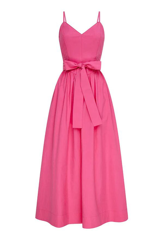 Image of a model wearing Dress. Productname: Quinn Midi Dress in Raspberry colour by brand - MOS The Label