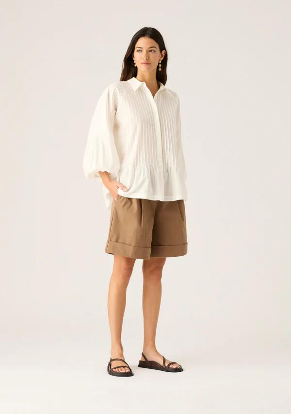 Image of a model wearing Tops. Productname: Aurelia Blouse in Pearl colour by brand - MOS The Label