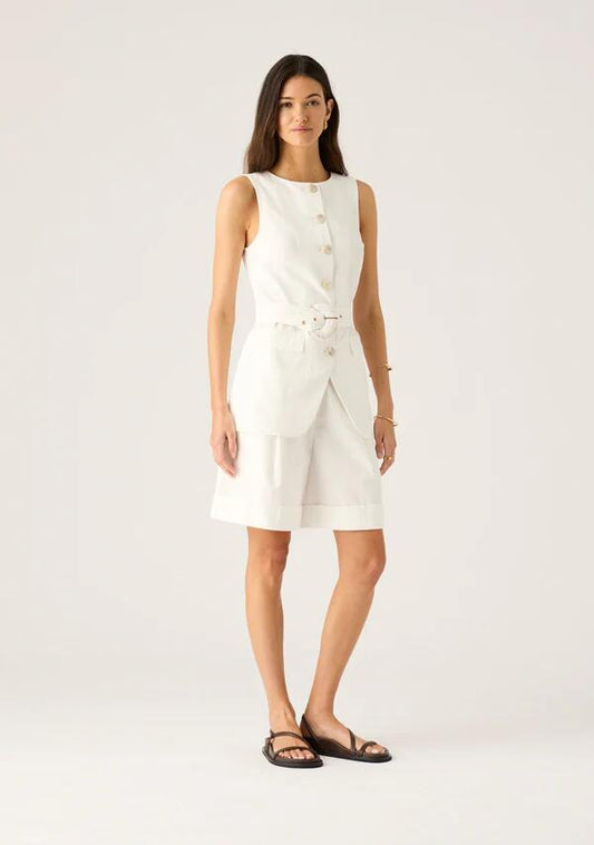 Image of a model wearing Tops. Productname: Nina Vest in Pearl colour by brand - MOS The Label