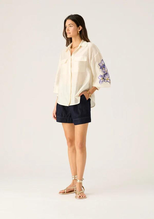 Image of a model wearing Tops. Productname: Violetta Blouse in Ivory colour by brand - MOS The Label