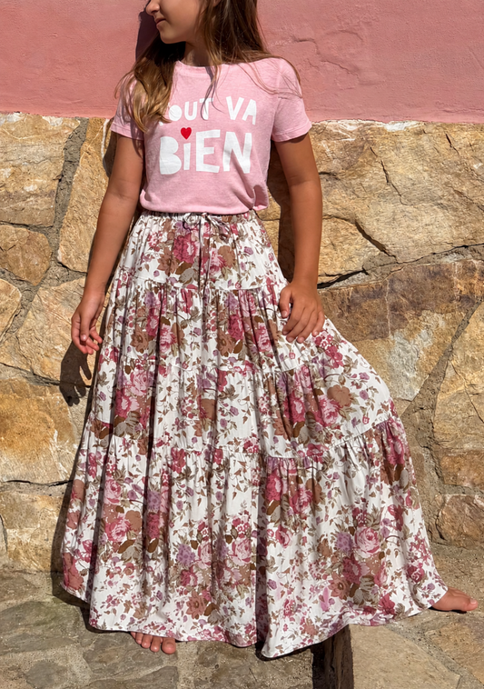 Image of a model wearing Skirts. Productname: LITTLE AUGUSTE Little Miss Maxi Skirt in Print colour by brand - LITTLE AUGUSTE