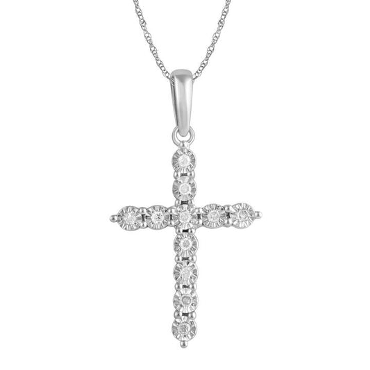 Image of Necklaces. Productname: Diamond Set Cross Necklace in Sterling Silver in Diamond colour by brand - Bevilles