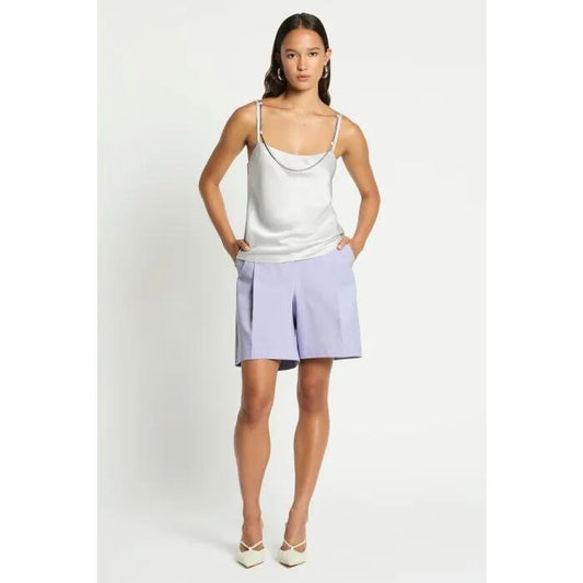 Image of a model wearing Tops. Productname: Vague Love Cami in Silver colour by brand - sass and bide