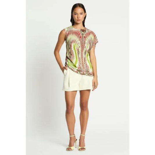 Image of a model wearing Tops. Productname: Phoenix Gathered Top in PRINT colour by brand - sass and bide