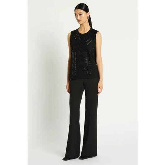 Image of a model wearing Tops. Productname: Fragment Beaded Tank in NOIR colour by brand - sass and bide