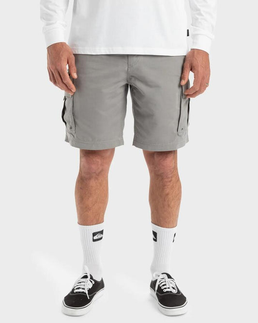Image of a model wearing Shorts. Productname: Quiksilver - Mens Maldive Atoll Cargo Shorts - Sharkskin - in Sharkskin colour by brand - Quiksilver