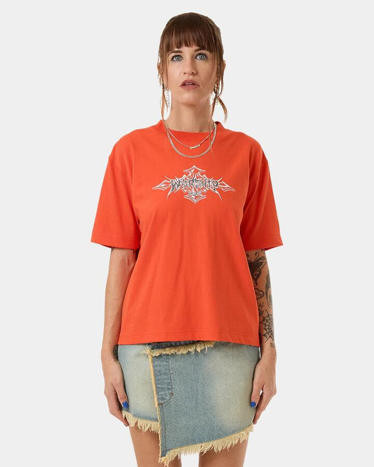 Image of T-Shirts. Product name - Worship Womens Metalx Regular Fit T-Shirt Cherry Tomato in Cherry Tomato colour by brand - Worship