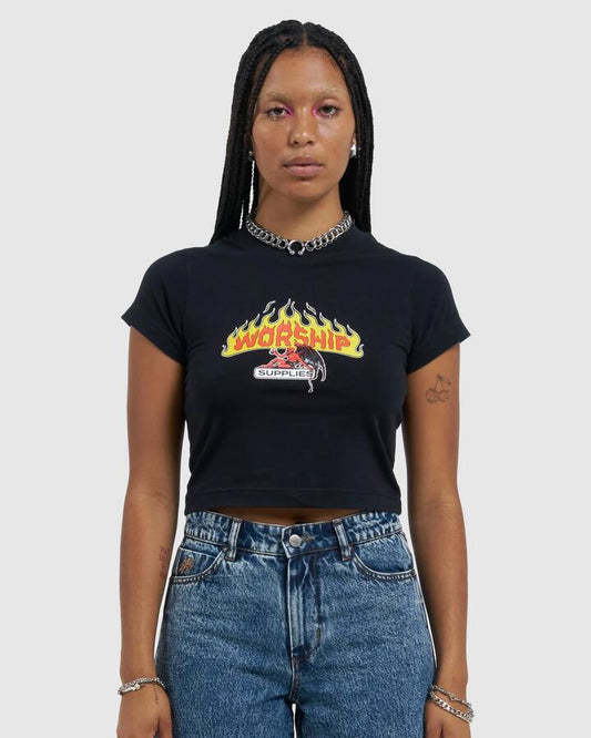 Image of T-Shirts. Product name - Worship Womens Rest Stop Teeny T-Shirt Black in Black colour by brand - Worship