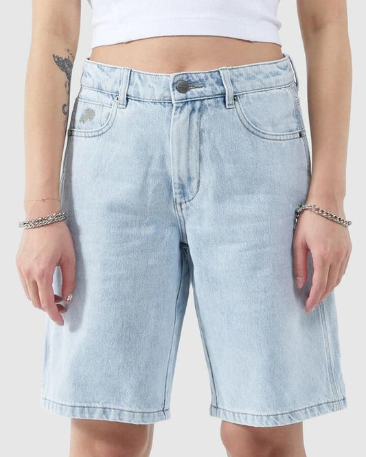 Image of a model wearing Shorts. Productname: Worship - Womens Worship Carpenter Shorts - Vanish Blue - in Vanish Blue colour by brand - Worship