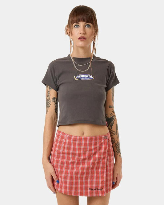 Image of T-Shirts. Product name - Worship Womens Class Teeny T-Shirt Worn Black in Worn Black colour by brand - Worship