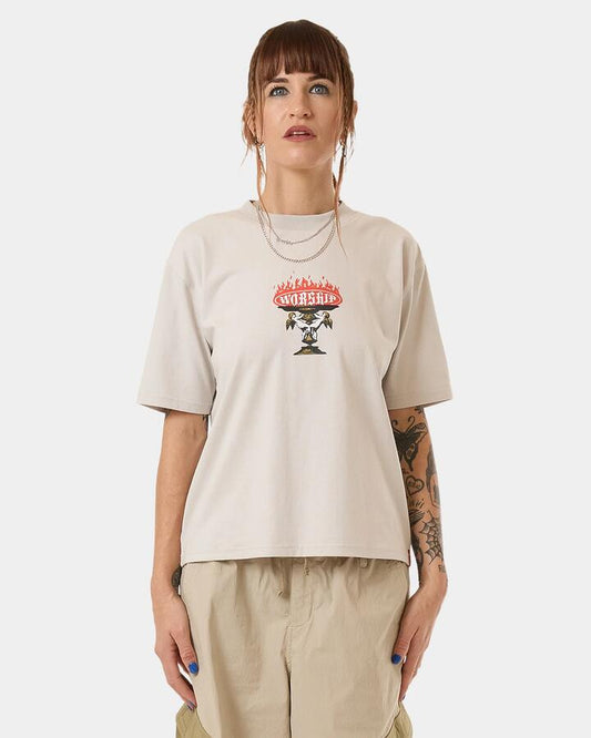 Image of T-Shirts. Product name - Worship Womens Chalice Regular Fit T-Shirt Vapour Grey in Vapour Grey colour by brand - Worship