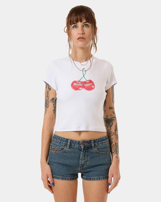 Image of T-Shirts. Product name - Worship Womens Cherio Teeny T-Shirt White in White colour by brand - Worship