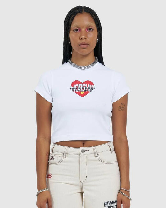 Image of T-Shirts. Product name - Worship Womens Core Strength Teeny T-Shirt White in White colour by brand - Worship
