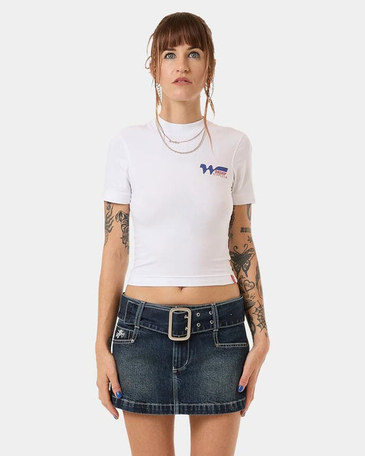 Image of T-Shirts. Product name - Worship Womens Logomania Slim Fit T-Shirt White in White colour by brand - Worship