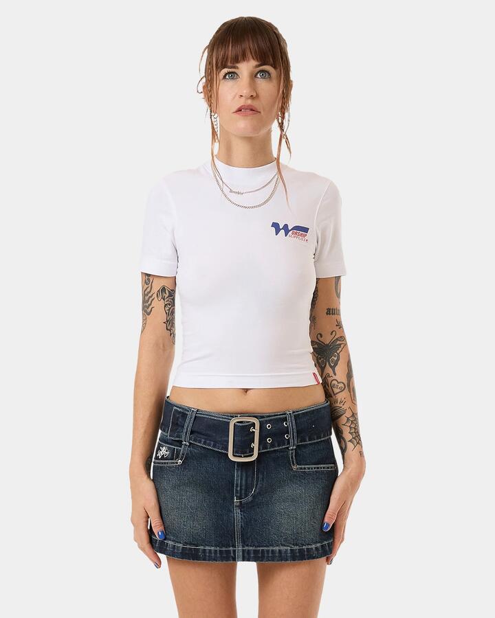 Image of T-Shirts. Product name - Worship Womens Logomania Slim Fit T-Shirt White in White colour by brand - Worship