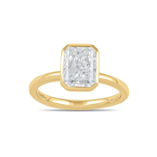 Image of Jewelry. Productname: 2.00ct Laboratory Grown Diamond Radiant Cut Solitaire Ring in 18kt Yellow Gold in Diamond colour by brand - Bevilles