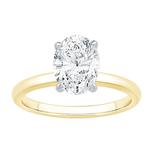 Image of Jewelry. Productname: 2.00ct Laboratory Grown Diamond Oval Cut Solitaire Ring in 18kt Yellow Gold and 18kt White Gold in Diamond colour by brand - Bevilles