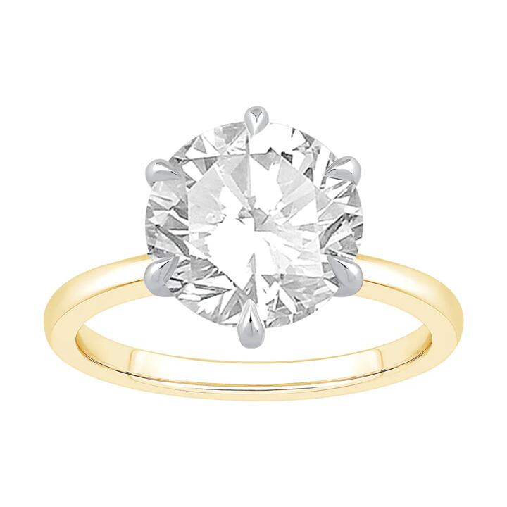 Image of Jewelry. Productname: 4.00ct Laboratory-Grown Diamond Six Claw Solitaire Ring in 18kt Yellow Gold and 18kt White Gold in Diamond colour by brand - Bevilles