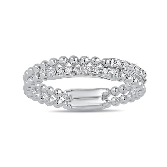 Image of Jewelry. Productname: 2 Row Stackable Ring with 0.10ct of Diamonds in Sterling Silver in Diamond colour by brand - Bevilles