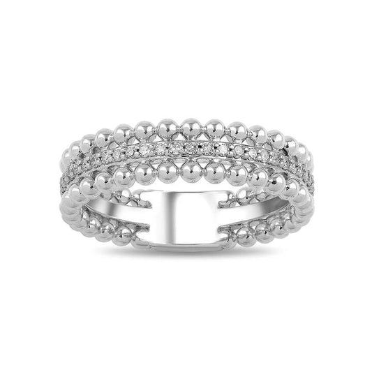 Image of Jewelry. Productname: 3 Row Stackable Ring with 0.10ct of Diamonds in Sterling Silver in Diamond colour by brand - Bevilles