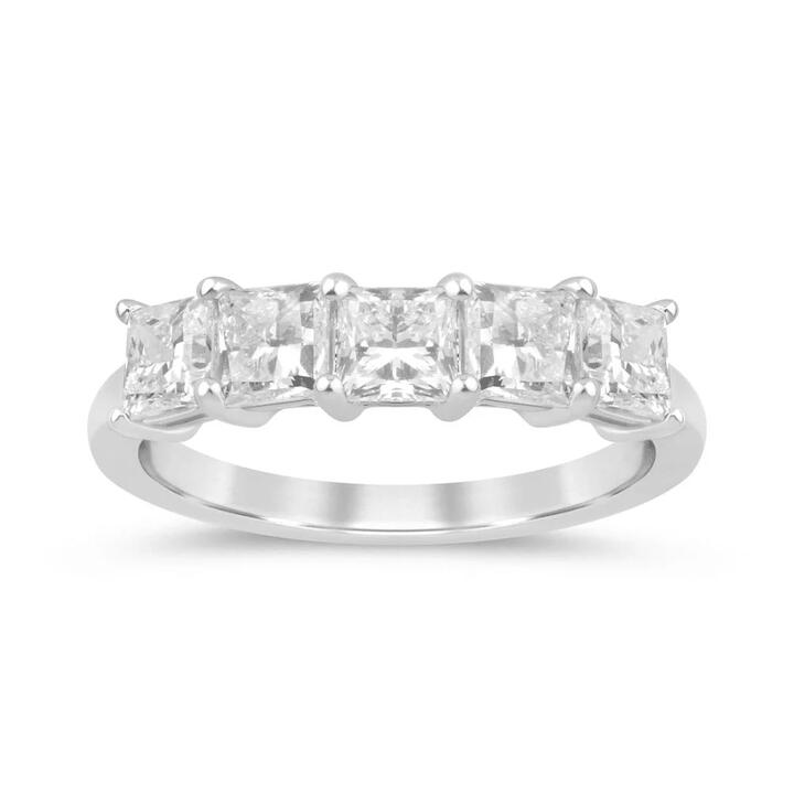 Image of Jewelry. Productname: 5 Stone Princess Cut Ring with 2.00ct of Laboratory Grown Diamonds in Sterling Silver and Platinum in Diamond colour by brand - Bevilles