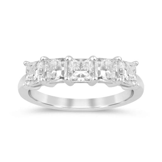Image of Rings. Product name - 5 Stone Princess Cut Ring with 2.00tw of Laboratory-Grown Diamonds in Sterling Silver and Platinum in colour by brand - Bevilles