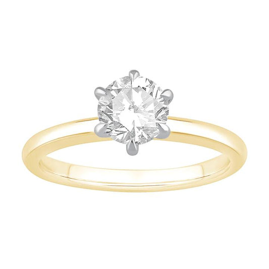 Image of Jewelry. Productname: 1.00ct Laboratory-Grown Diamond Solitaire Ring in 18kt Yellow Gold and 18kt White Gold in Diamond colour by brand - Bevilles