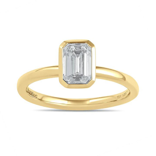 Image of Rings. Productname: 1.00ct Laboratory-Grown Diamond Emerald Cut Solitaire Ring in 18kt Yellow Gold in Diamond colour by brand - Bevilles