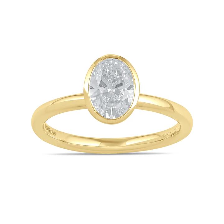 Image of Jewelry. Productname: 1.00ct Laboratory Grown Diamond Oval Cut Solitaire Ring in 18kt Yellow Gold in Diamond colour by brand - Bevilles