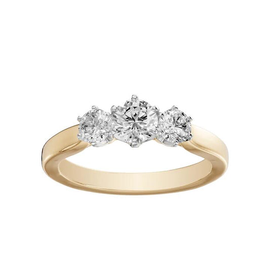 Image of Rings. Product name - 3 Stone Ring with 1.00tw of Laboratory-Grown Diamonds in 18kt Yellow Gold in colour by brand - Bevilles