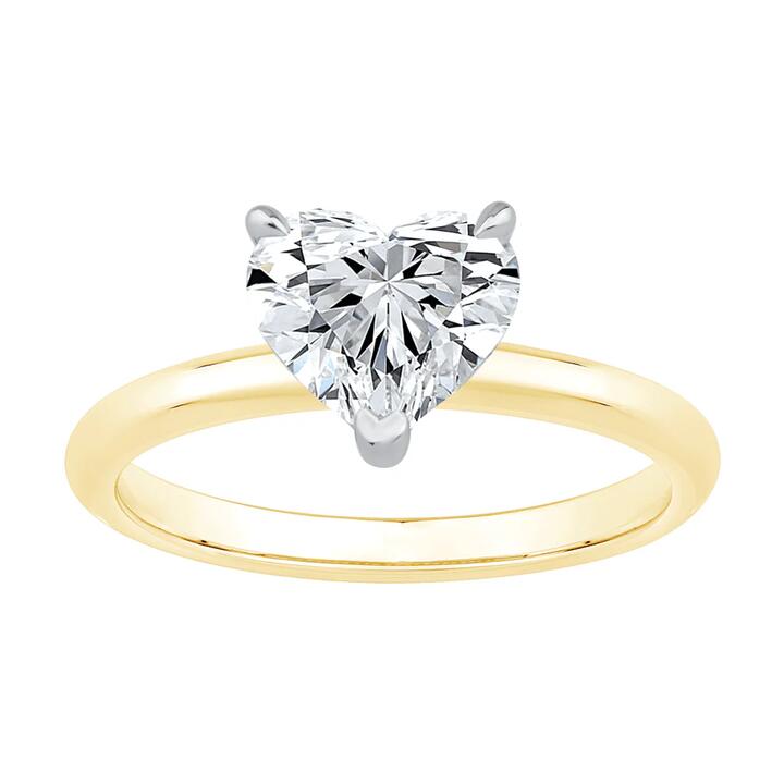 Image of Rings. Product name - 1.50ct Laboratory-Grown Diamond Heart Cut Solitaire Ring in 18kt Yellow and White Gold in colour by brand - Bevilles