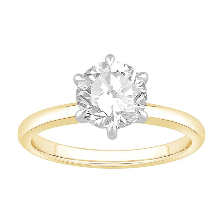 Image of Jewelry. Productname: 1.50ct Laboratory-Grown Diamond Six Claw Solitaire Ring in 18kt Yellow Gold and 18kt White Gold in Diamond colour by brand - Bevilles