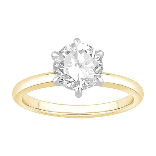 Image of Jewelry. Productname: 1.50ct Laboratory Grown Diamond Six Claw Solitaire Ring in 18kt Yellow Gold and 18kt White Gold in Diamond colour by brand - Bevilles