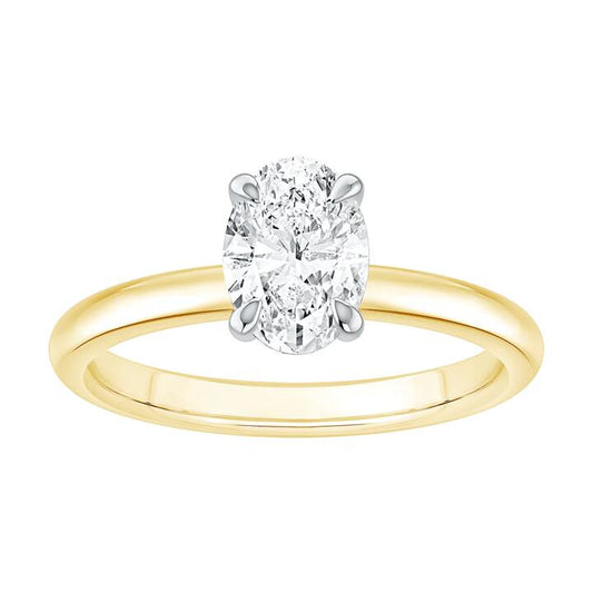 Image of Jewelry. Productname: 1.50ct Laboratory-Grown Diamond Oval Cut Solitaire Ring in 18kt Yellow Gold and 18kt White Gold in Diamond colour by brand - Bevilles