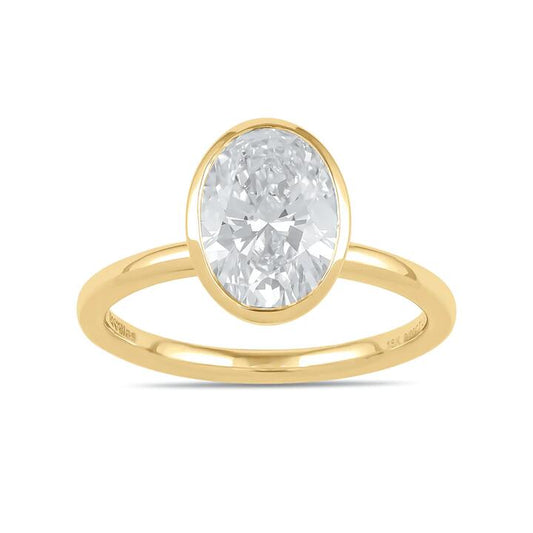 Image of Jewelry. Productname: 2.00ct Laboratory Grown Diamond Oval Cut Solitaire Ring in 18kt Yellow Gold in Diamond colour by brand - Bevilles
