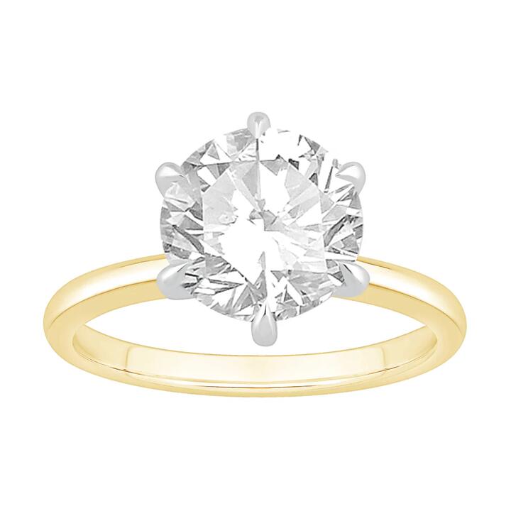 Image of Rings. Product name - 3.00ct Laboratory-Grown Diamond Six Claw Solitaire Ring in 18kt Yellow and White Gold in colour by brand - Bevilles