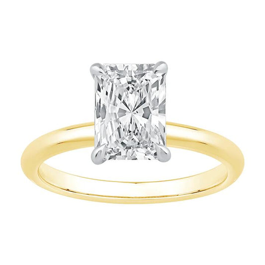 Image of Jewelry. Productname: 2.00ct Laboratory-Grown Diamond Radiant Cut Solitaire Ring in 18kt Yellow and White Gold in Diamond colour by brand - Bevilles