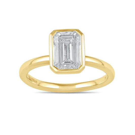 Image of Rings. Productname: 2.00ct Laboratory-Grown Diamond Emerald Cut Solitaire Ring in 18kt Yellow Gold in colour by brand - Bevilles