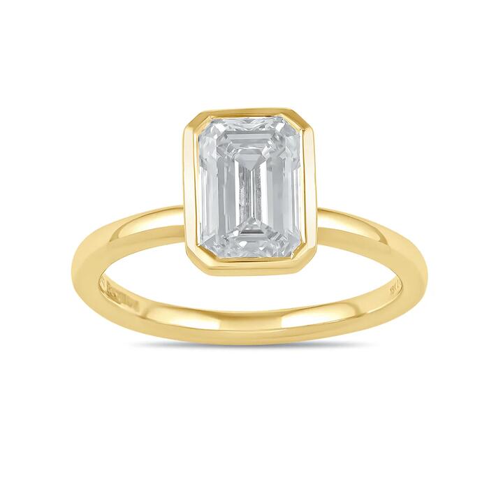 Image of Rings. Product name - 2.00ct Laboratory-Grown Diamond Emerald Cut Solitaire Ring in 18kt Yellow Gold in colour by brand - Bevilles