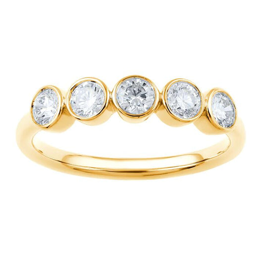 Image of Jewelry. Productname: 5 Stone Ring with 0.70tw of Laboratory-Grown Diamonds in 9kt Yellow Gold in Diamond colour by brand - Bevilles